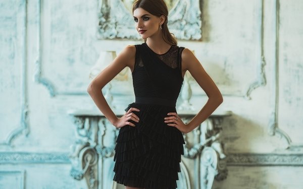 Women Model Black Dress Brunette HD Wallpaper | Background Image