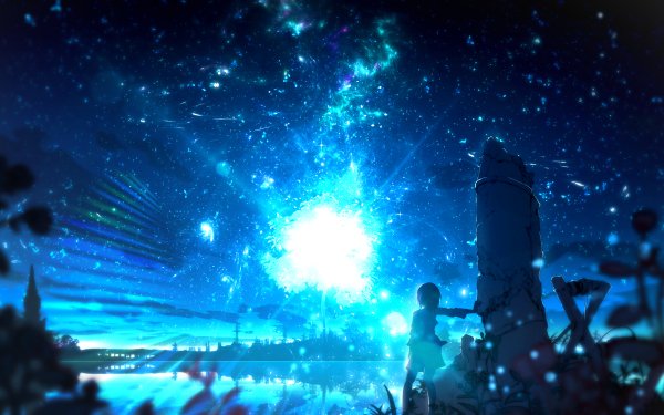 Anime Original Night Light Reflection Lake HD Wallpaper | Background Image