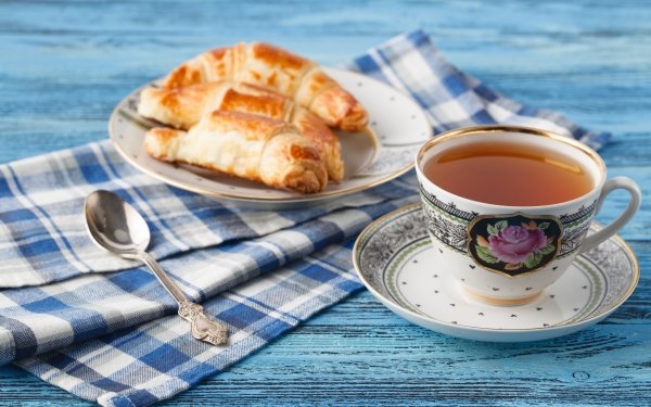 Food Tea Croissant Viennoiserie Cup Drink Still Life HD Wallpaper | Background Image