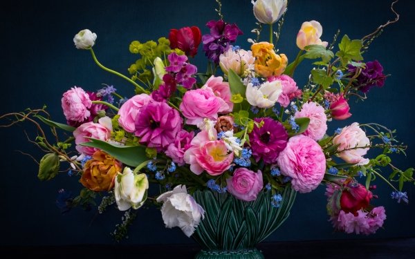 Man Made Flower Tulip Rose Peony Colorful Vase Forget-Me-Not Buttercup HD Wallpaper | Background Image