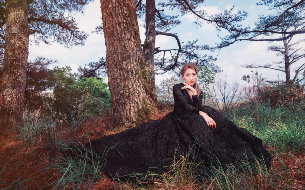 black dress lipstick model woman asian HD Desktop Wallpaper | Background Image