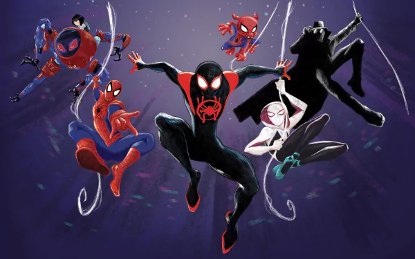 Peni Parker Spider-Gwen Spider-Man Noir Spider-Ham Miles Morales movie Spider-Man: Into The Spider-Verse HD Desktop Wallpaper | Background Image