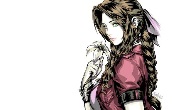 HD PC desktop wallpaper of Aerith Gainsborough from Final Fantasy VII Remake, featuring detailed artwork from the iconic Final Fantasy video game series.