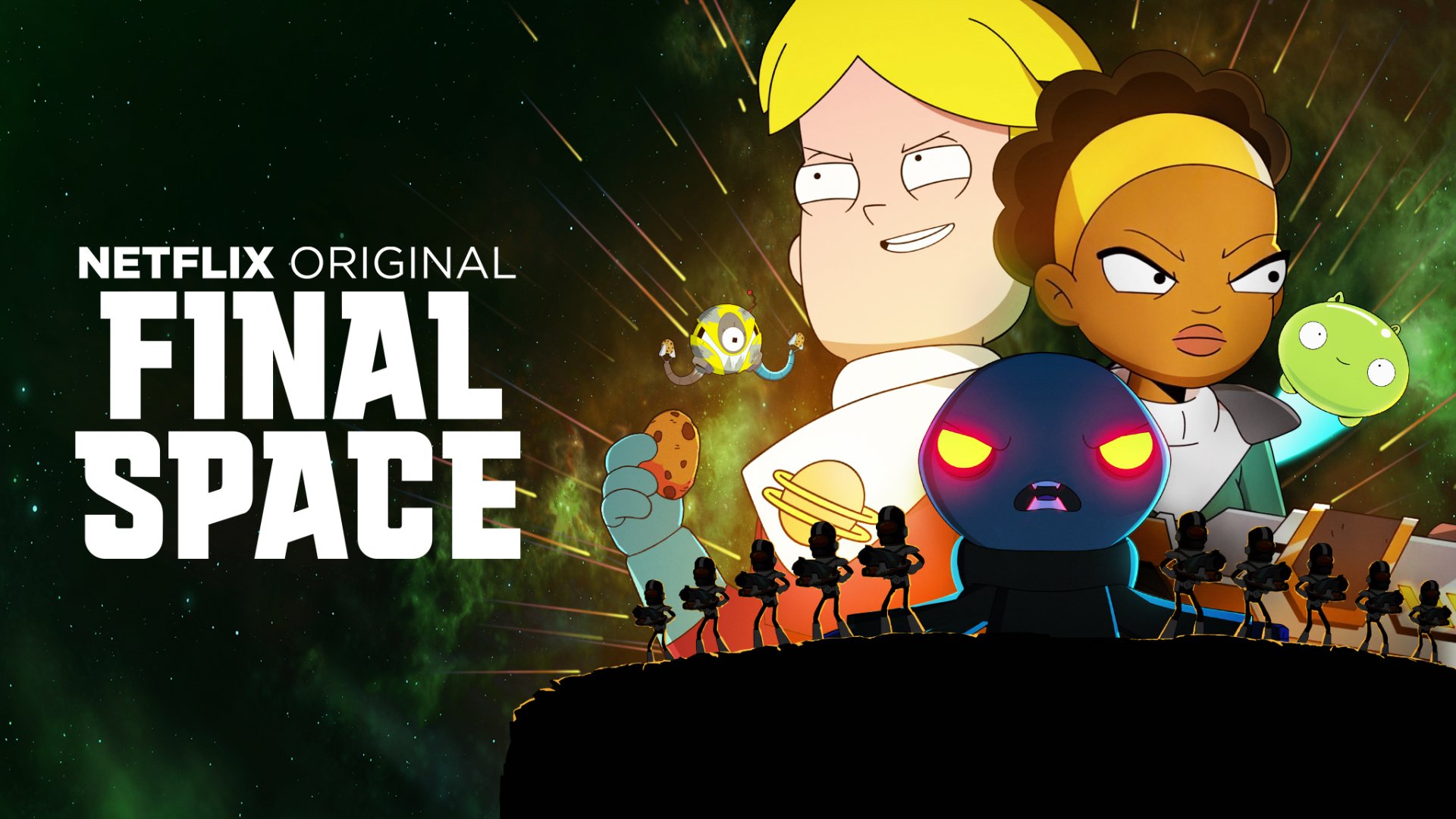 Download Logo Blonde KVN (Final Space) Lord Commander (Final Space) Cookie Mooncake (Final Space) Quinn Airgon Gary Goodspeed TV Show Final Space HD Wallpaper