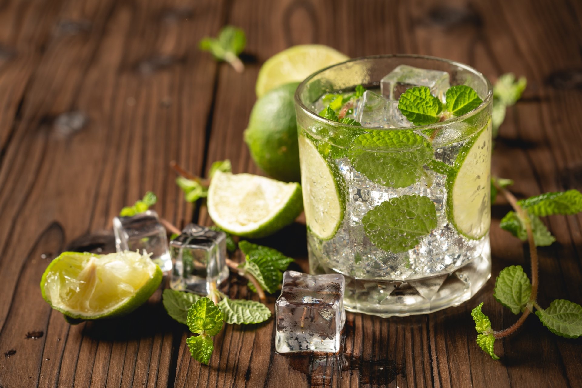Download Still Life Drink Mojito Lime Glass Ice Cube Food Cocktail 4k Ultra HD Wallpaper