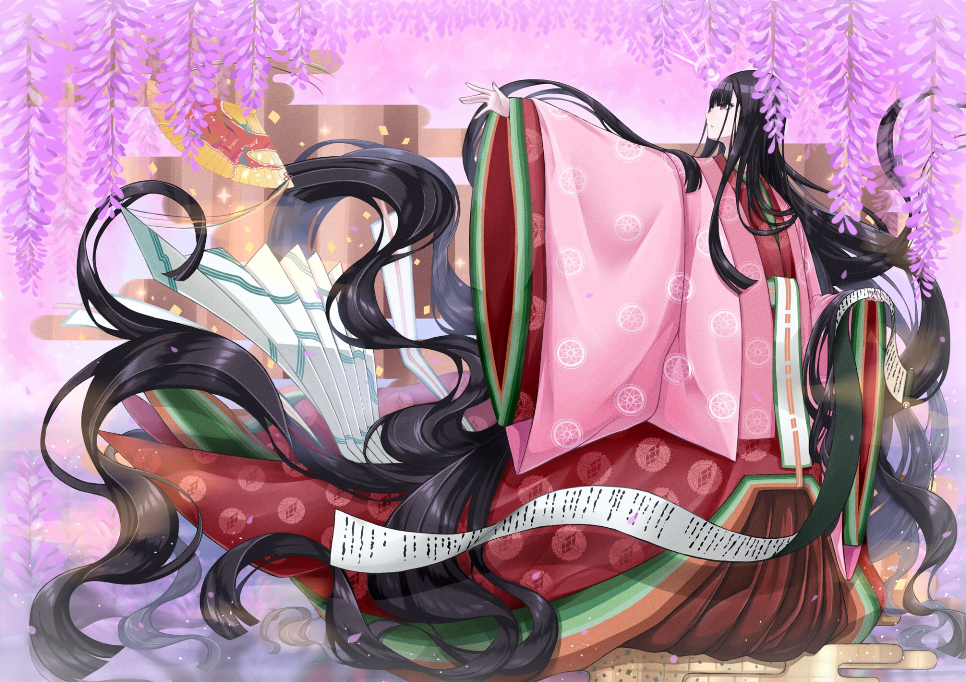 Download Kimono Black Hair Long Hair Murasaki Shikibu Anime Fate/Grand Order HD Wallpaper by みのし