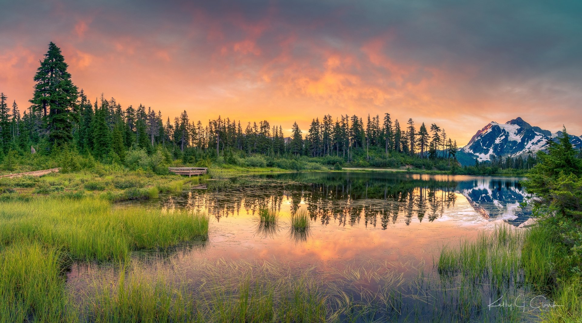 Download Reflection Landscape Grass Mount Shuksan Nature Lake 4k Ultra HD Wallpaper