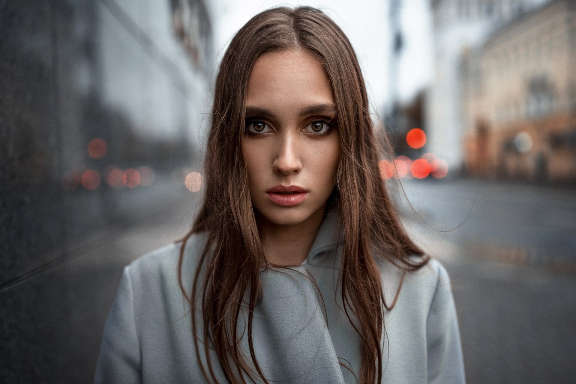 Download Stare Depth Of Field Brunette Woman Model HD Wallpaper by Aleksandr Kurennoi