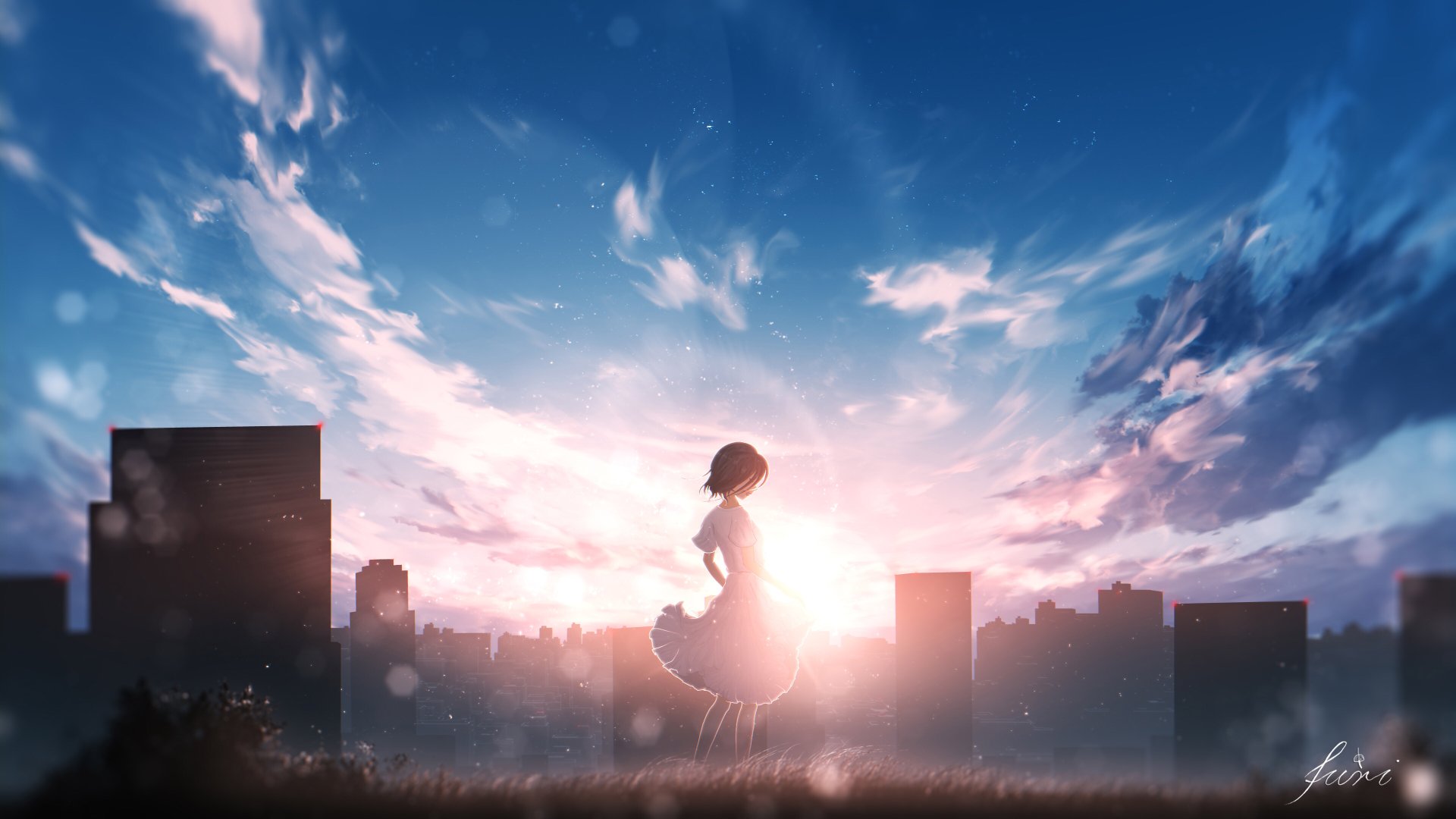 Download Sunset Short Hair Sky Anime Original 4k Ultra HD Wallpaper by ...