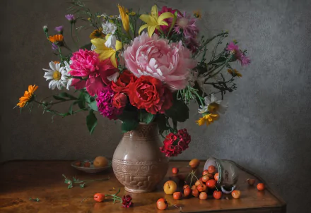 flower calendula peony cherry bouquet rose photography still life HD Desktop Wallpaper | Background Image