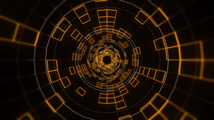 Abstract HD desktop wallpaper featuring an illuminated tunnel with glowing orange squares and geometric patterns.