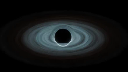 HD desktop wallpaper featuring an artistic representation of a black hole with a glowing accretion disk, set against a dark space-themed background.