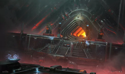 HD PC desktop wallpaper featuring a dark, futuristic environment from the video game Destiny 2, showcasing a glowing orange portal and sci-fi architectural details.