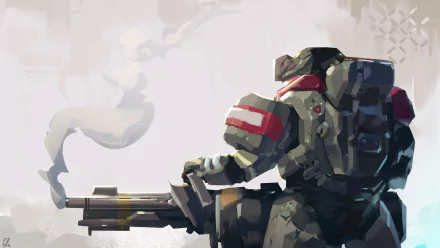 Jorge-052 in red-and-gray Spartan armor from the Halo: Reach video game, aiming a massive gun as smoke curls behind him — HD PC desktop wallpaper and background.