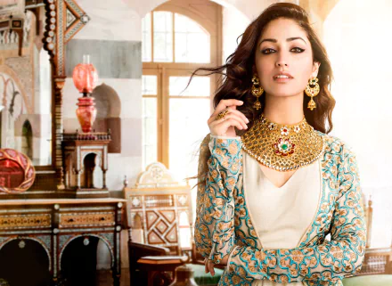 necklace earrings jewelry Bollywood actress Indian brunette Celebrity Yami Gautam HD Desktop Wallpaper | Background Image