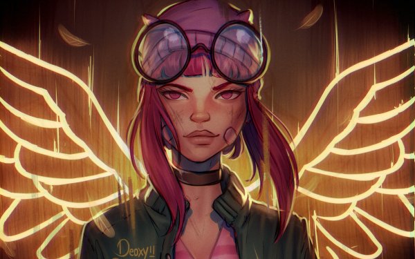 Fantasy Women Wings Glasses Pink Hair Pink Eyes HD Wallpaper | Background Image