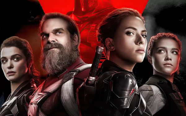 Rachel Weisz Melina Vostokoff Natasha Romanoff Florence Pugh David Harbour Yelena Belova Red Guardian (Marvel Comics) Scarlett Johansson movie Black Widow HD Desktop Wallpaper | Background Image