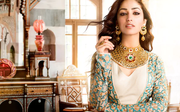 necklace earrings jewelry Bollywood actress Indian brunette Celebrity Yami Gautam HD Desktop Wallpaper | Background Image