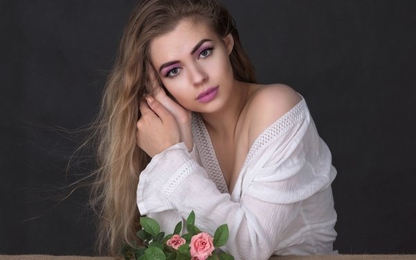 Women Model Long Hair Blonde Lipstick HD Wallpaper | Background Image