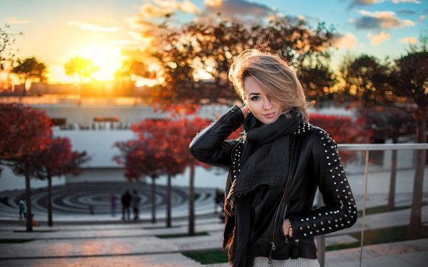 Women Model Leather Jacket Blonde Depth Of Field HD Wallpaper | Background Image