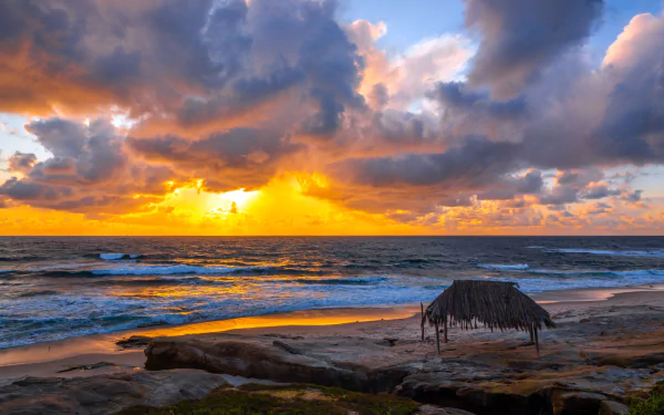 hut sunset sea photography beach HD Desktop Wallpaper | Background Image