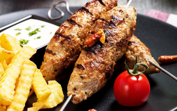 barbecue tomato kebab food meat HD Desktop Wallpaper | Background Image