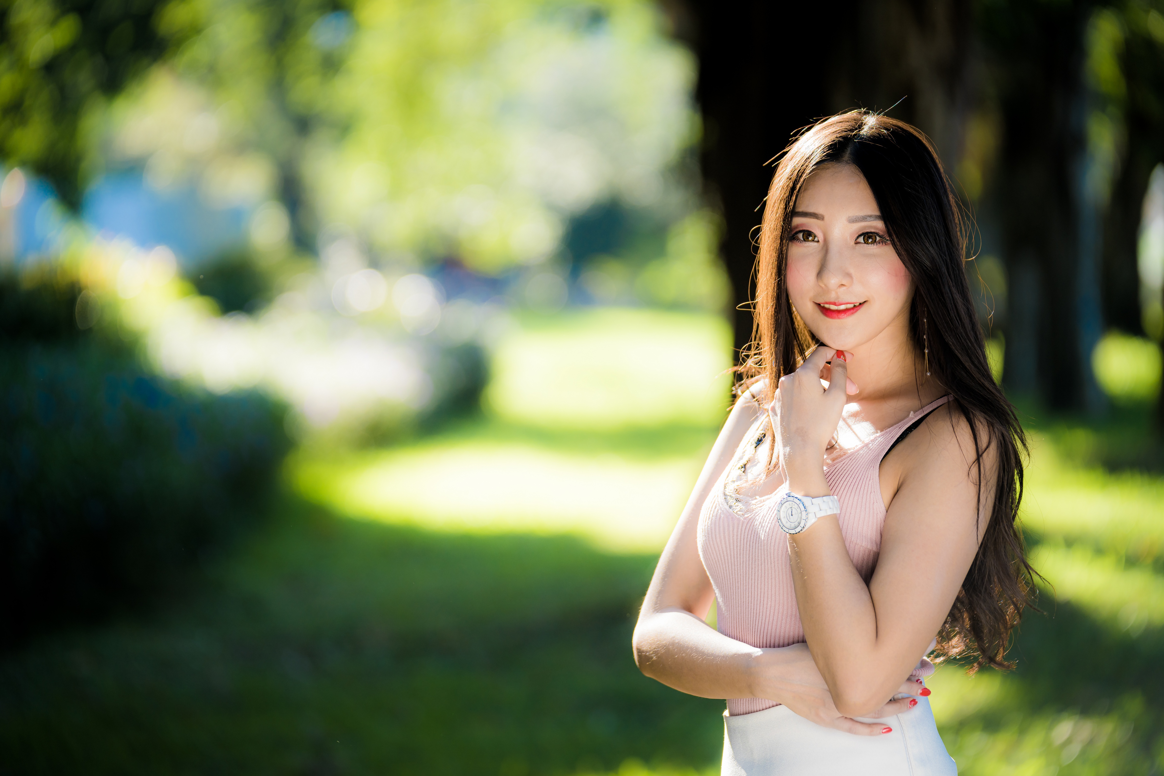 Download Black Hair Long Hair Depth Of Field Model Smile Woman Asian 4k