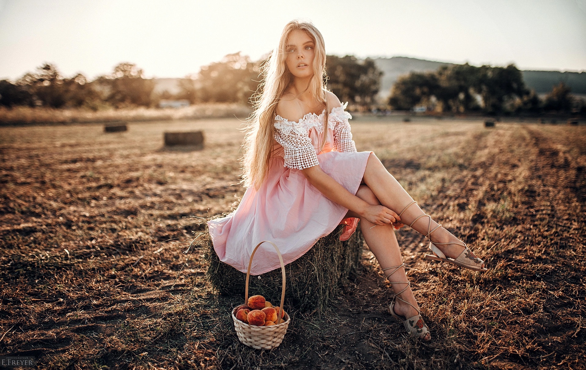 Download Depth Of Field Pink Dress Blonde Long Hair Woman Model Hd Wallpaper By Evgeny Freyer