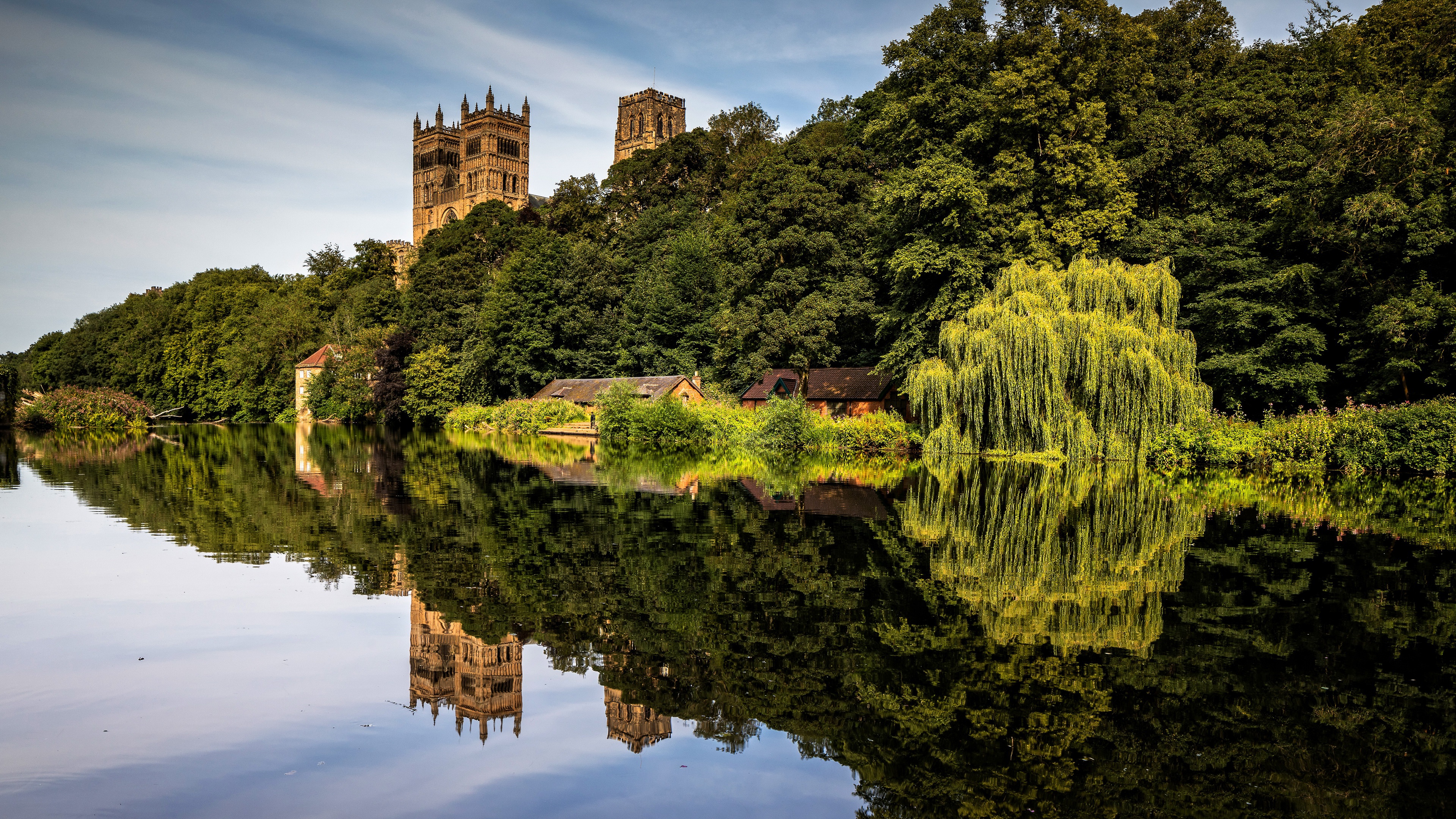 Wallpaper photo, England, Nature, Reflection, Trees, River, House, Durham  city for mobile and desktop, section природа, resolution 3000x2000 -  download