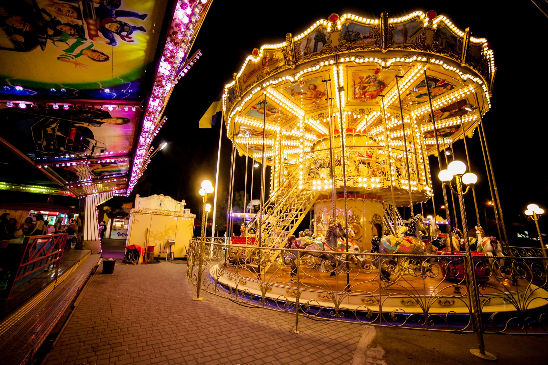 Download Amusement Park Man Made Carousel Swing Ride HD Wallpaper