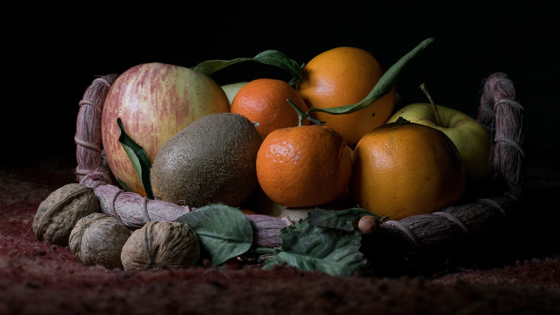 Download Mandarin Basket Still Life Walnut Kiwi Orange (Fruit) Apple ...