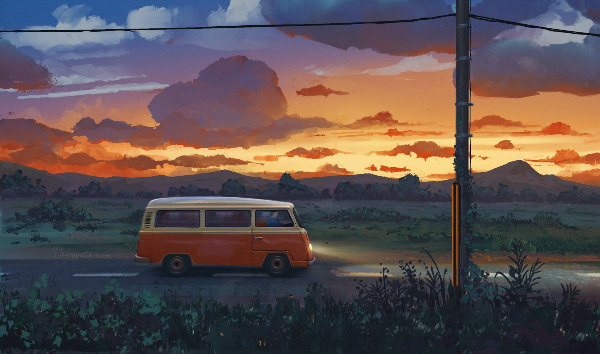 Anime Sunset Bus Ride — Stunning HD Original Wallpaper by Surendra ...
