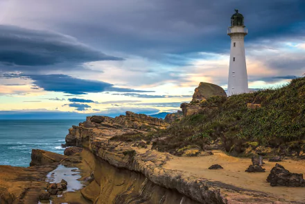 New Zealand coast man made lighthouse HD Desktop Wallpaper | Background Image