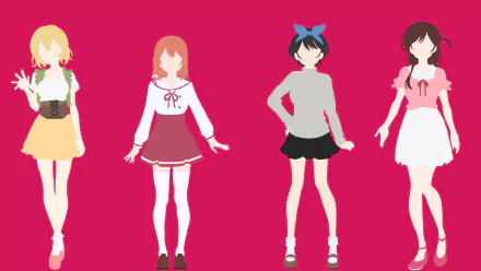 skirt minimalist red Chizuru Ichinose Sumi Sakurasawa Ruka Sarashina Mami Nanami Anime Rent-A-Girlfriend red anime minimalist anime HD Desktop Wallpaper | Background Image