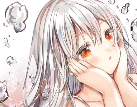 orange eyes white hair bubble Anime girl anime girl HD Desktop Wallpaper | Background Image