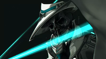 HD desktop wallpaper of Cypher from the video game Valorant, featuring a dark, intense background with neon blue accents highlighting the character's mysterious aura.
