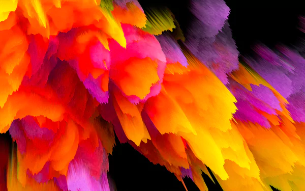 Vibrant abstract explosion of red, orange, yellow, pink, and purple colors in a dynamic 4K Ultra HD desktop wallpaper with a black background.