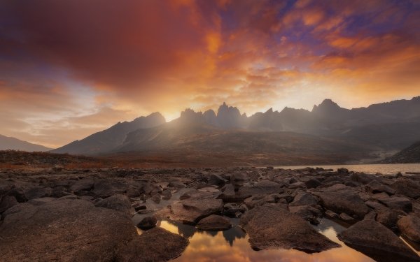 Earth Mountain Mountains Sunset Lake Stone HD Wallpaper | Background Image