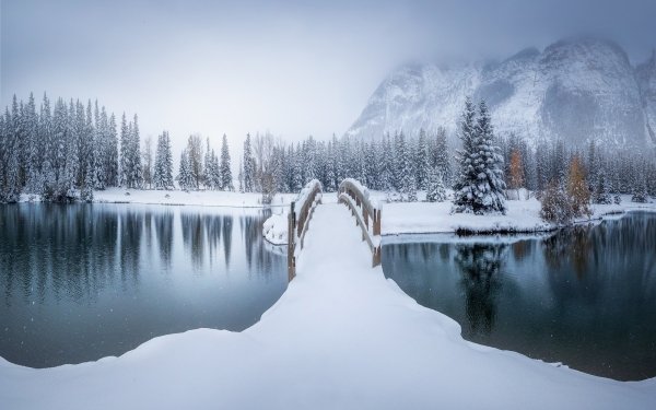 Photography Winter Bridge Snow Water Mountain Canada HD Wallpaper | Background Image
