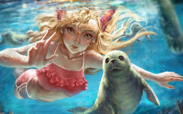 Anime Underwater Seal HD Wallpaper | Background Image
