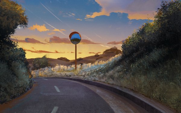 Anime Road Sunset HD Wallpaper | Background Image