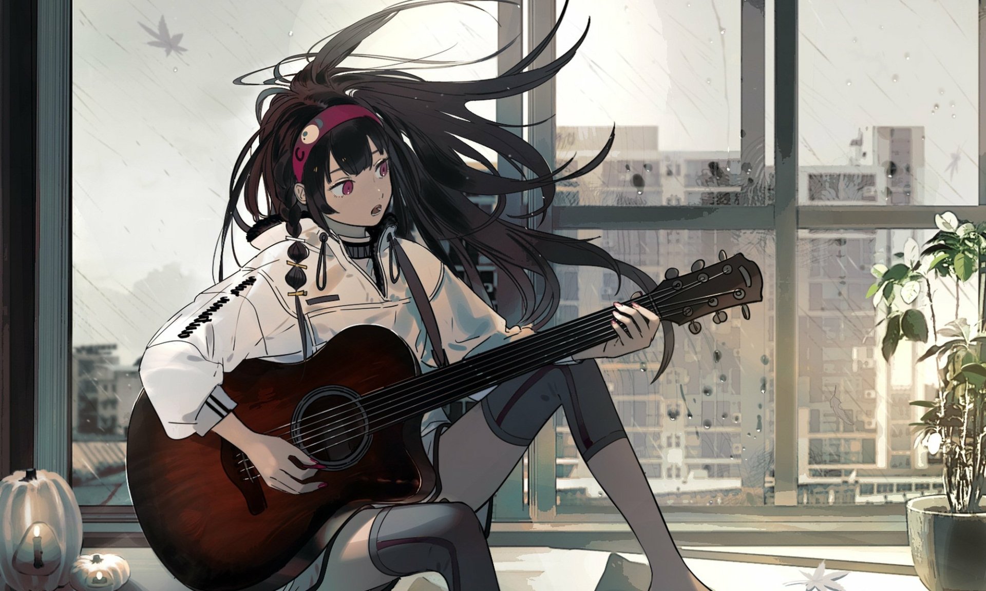 Download Long Hair Guitar Anime Original HD Wallpaper by kukka