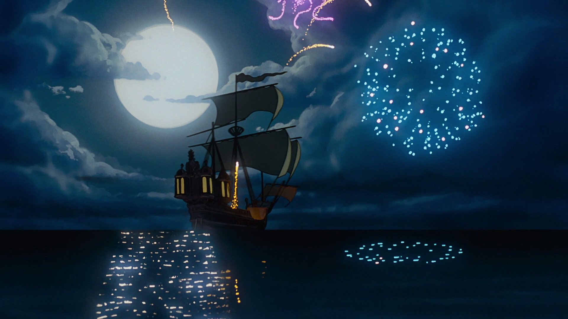 Download Moon The Little Mermaid Sea Fireworks Ship Movie The Little Mermaid (1989)  HD Wallpaper