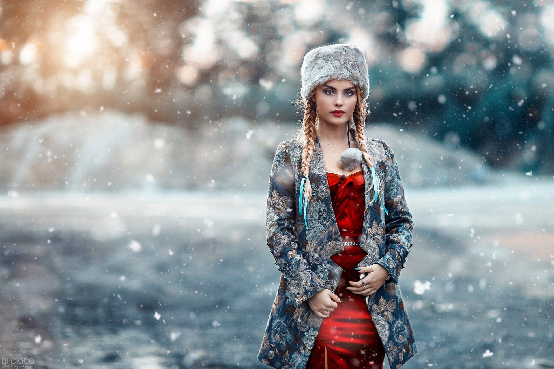 Download Pigtail Snow Winter Woman Model HD Wallpaper by Alessandro Di Cicco