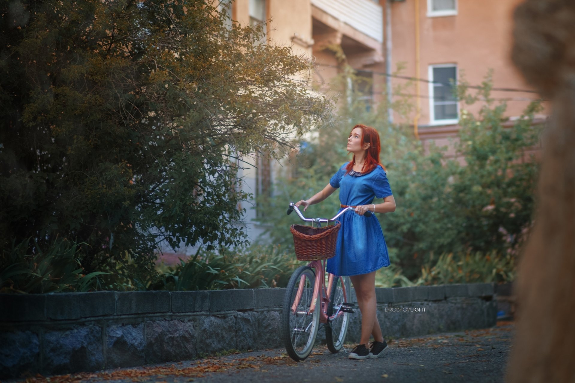 Download Model Redhead Basket Dress Bicycle Maria Larina Woman Mood HD Wallpaper by Alexander Drobkov-Light