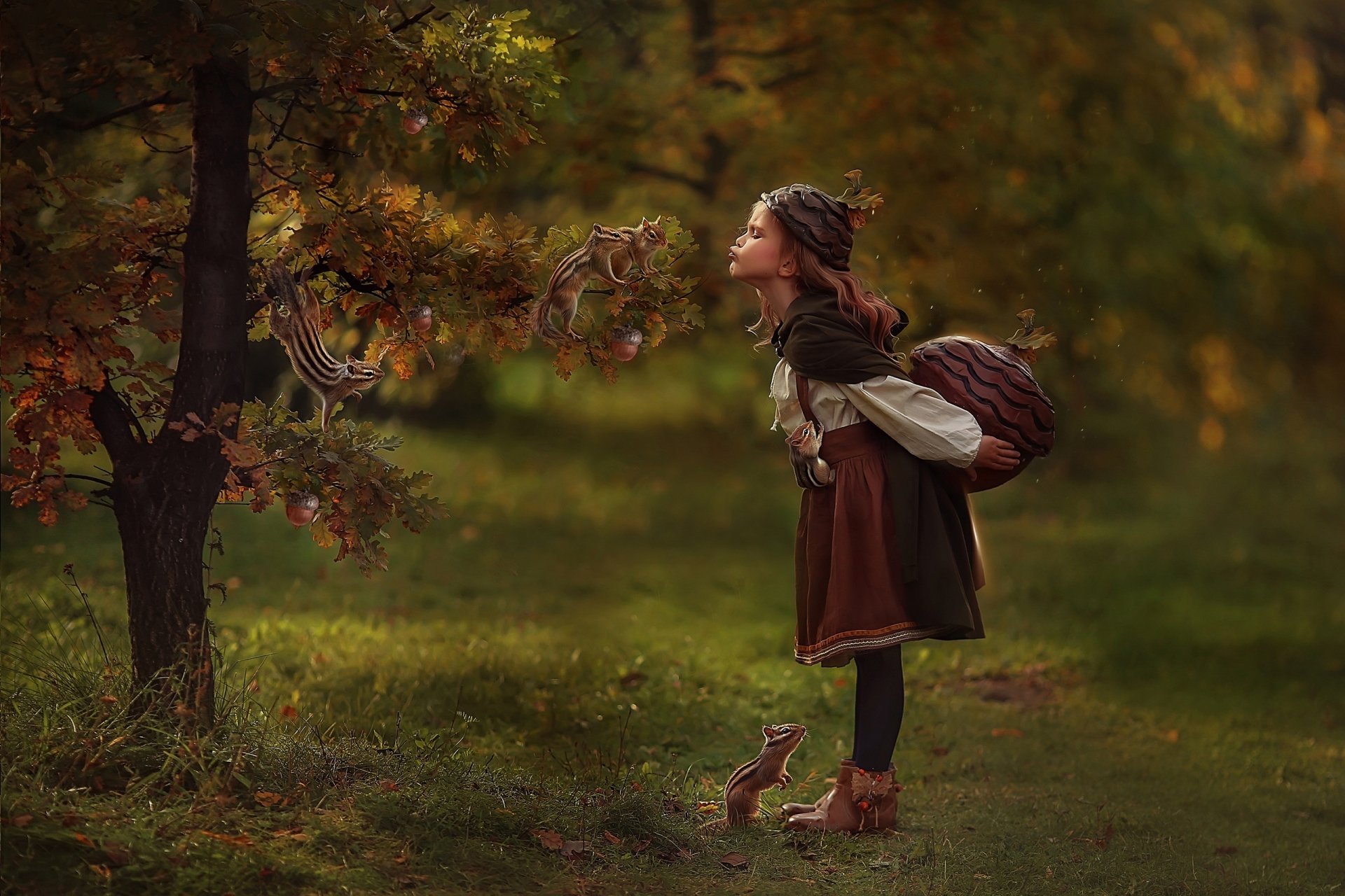 Download Mood Chipmunk Oak Tree Photography Child HD Wallpaper by Lyubov Pyatovskaya