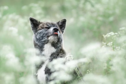 flower dog Animal akita HD Desktop Wallpaper | Background Image