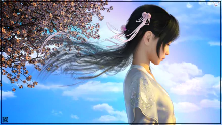 sky sakura woman artistic HD Desktop Wallpaper | Background Image