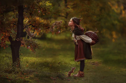 mood chipmunk oak tree photography child HD Desktop Wallpaper | Background Image