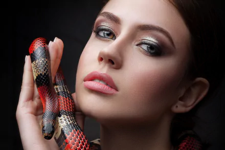 makeup snake portrait hand face Natalia Gritsenko woman mood HD Desktop Wallpaper | Background Image